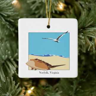 Norfolk, VA Horseshoe Crab Seagull Beach Ceramic Ornament