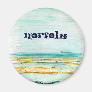 Norfolk watercolor seaside beach boat art Magnet