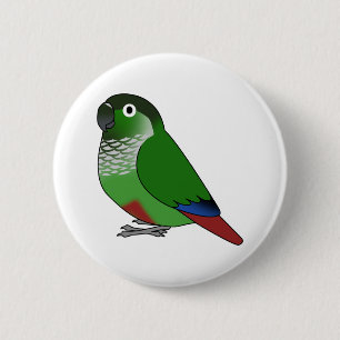 Normal green-cheeked conure parrot cartoon drawing 6 cm round badge