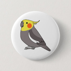 Normal grey cockatiel parrot cartoon drawing 6 cm round badge