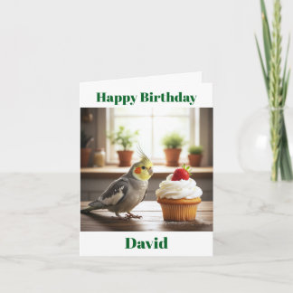 Normal Grey Cockatiel Strawberry Cupcake birthday Card