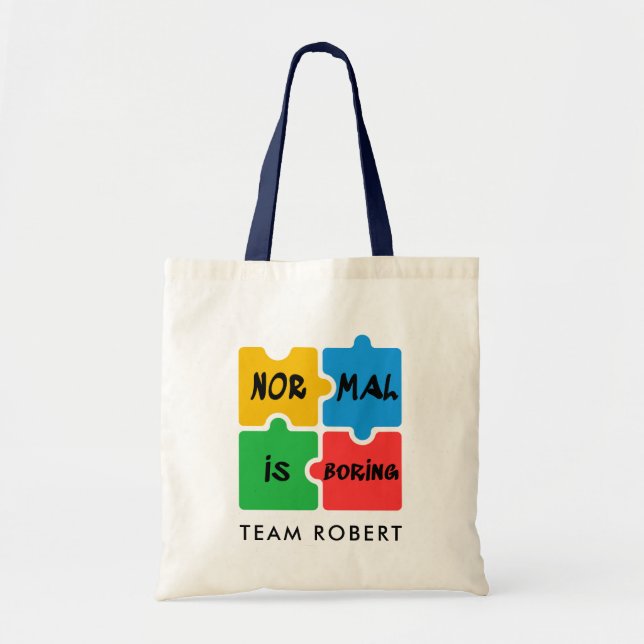 Normal is Boring Autism Awareness Club Name Tote Bag (Front)