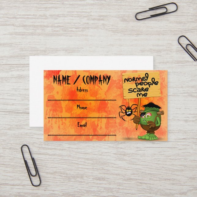 'Normal People Scare Me' Frankenstein Character Business Card (Front/Back In Situ)