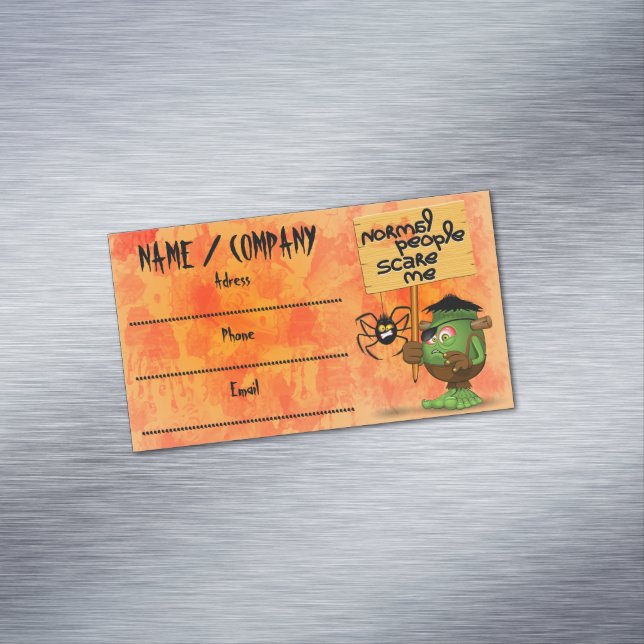 'Normal People Scare Me' Frankenstein Character Magnetic Business Card (In Situ)