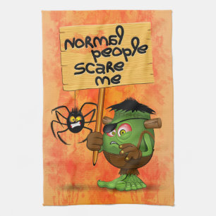 'Normal People Scare Me' Frankenstein Character Tea Towel