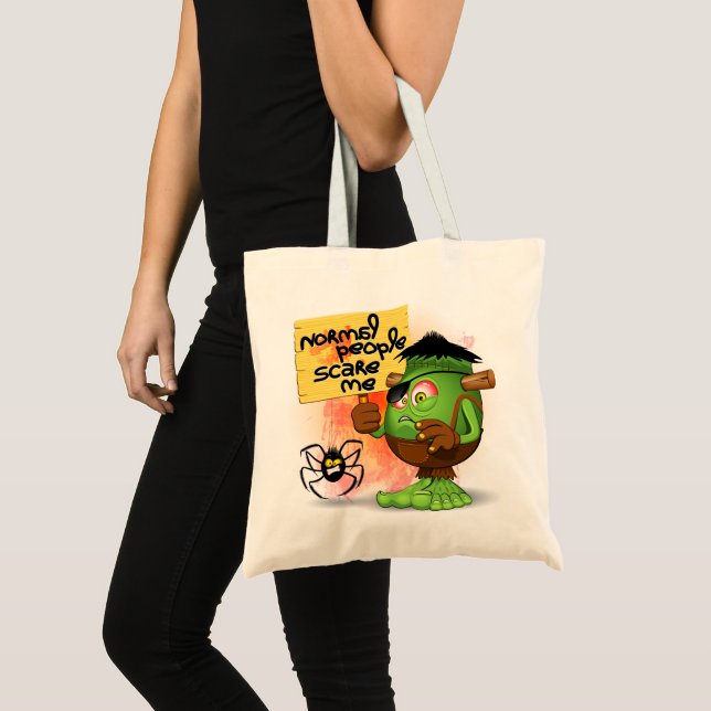 'Normal People Scare Me' Frankenstein Character Tote Bag (Front (Product))