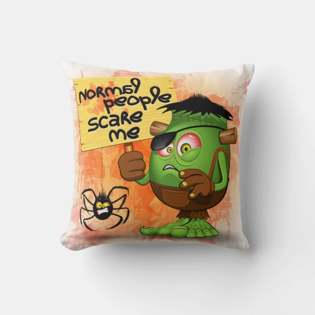 'Normal People Scare Me' Humourous Frankenstein Cushion (Front)