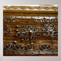 Norman iron scroll work on wooden door