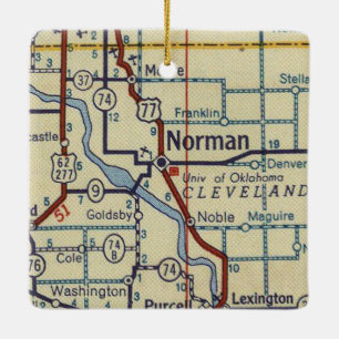 Norman OK Retro Map Ceramic Ornament
