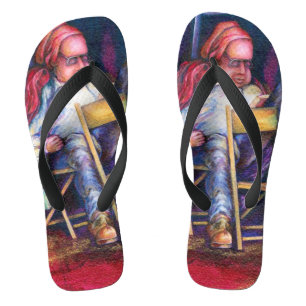 Norman prefers to draw in his Sleep Jandals