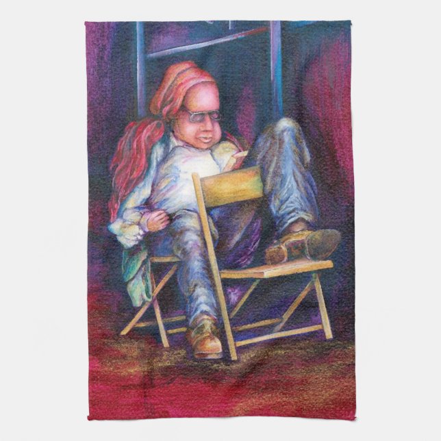 Norman prefers to draw in his Sleep Tea Towel (Vertical)