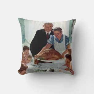 Norman Rockwell Monogrammed Thanksgiving Cushion