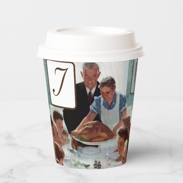 Norman Rockwell Monogrammed Thanksgiving Paper Cups (Front)