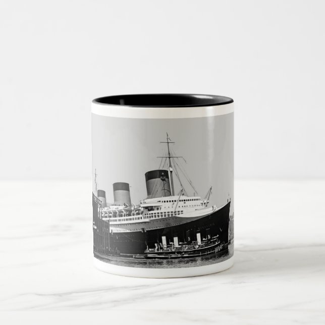 Normandie Enters NY Harbour Two-Tone Coffee Mug (Center)