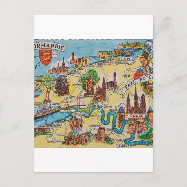 Normandie old map postcard (Front)