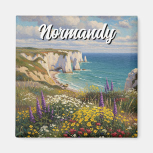 Normandy France Étretat Cliffs Wildflowers Magnet