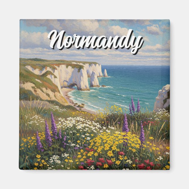 Normandy France Étretat Cliffs Wildflowers Magnet (Front)