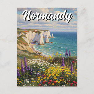 Normandy France Étretat Cliffs Wildflowers Postcard