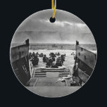 Normandy Invasion at D-Day - 1944 Ceramic Tree Decoration<br><div class="desc">This design features a photo of troops landing on the beach at Normandy on D-Day in 1944.  This historical image shows soldiers disembarking from the USS Samuel Chase onto Omaha beach on June 6.  Photo by CPHOM Robert F. Sargent,  USCG.</div>