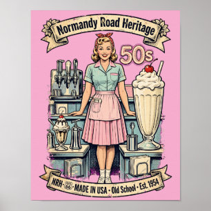 Normandy Road Heritage 1950s Milkshake Diner Vinta Poster