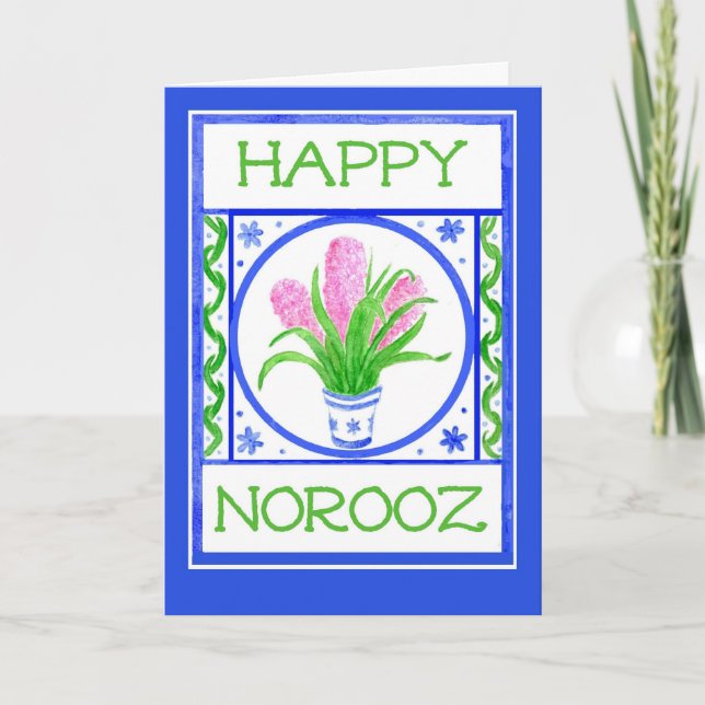 Norooz Greeting Card with Pot of Pink Hyacinths (Front)