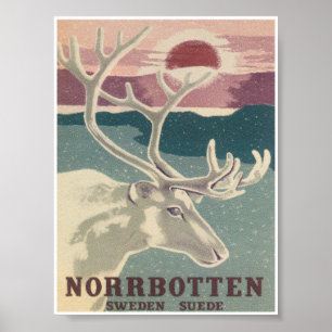 Norrbotten Sweden, Deer, Vintage Travel Poster