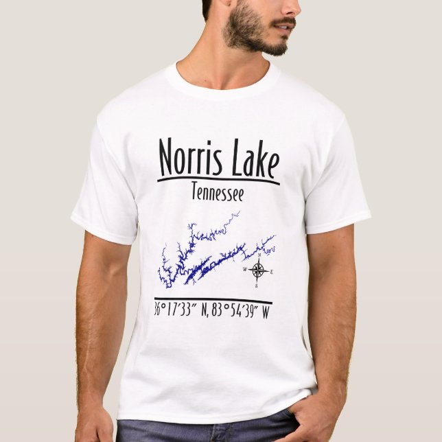Norris Lake Tennessee Map Coordinates T-Shirt (Front)