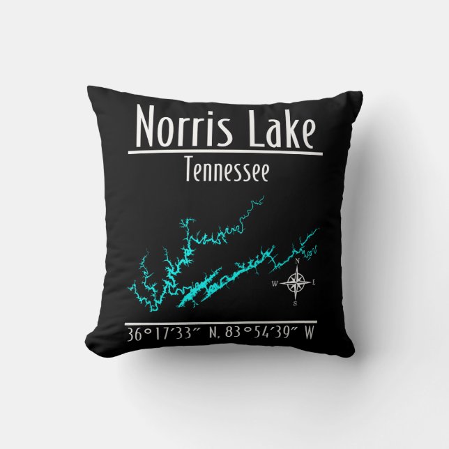 Norris Lake Tennessee Shoreline Map Coordinates Cushion (Front)