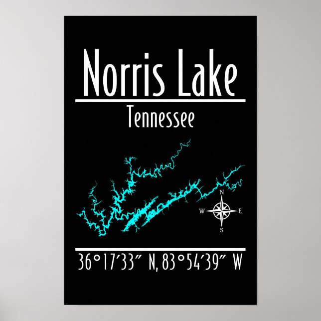 Norris Lake Tennessee Shoreline Map Coordinates Poster (Front)