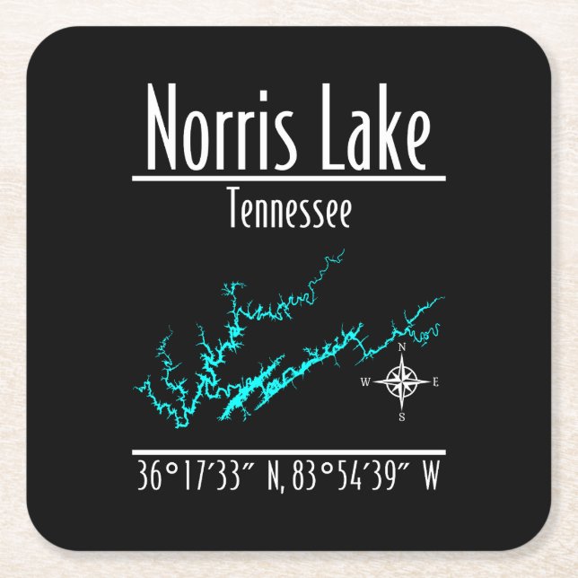Norris Lake Tennessee Shoreline Map Coordinates Square Paper Coaster (Front)