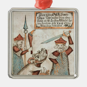 Norse god Tyr losing his hand to the bound wolf Metal Tree Decoration