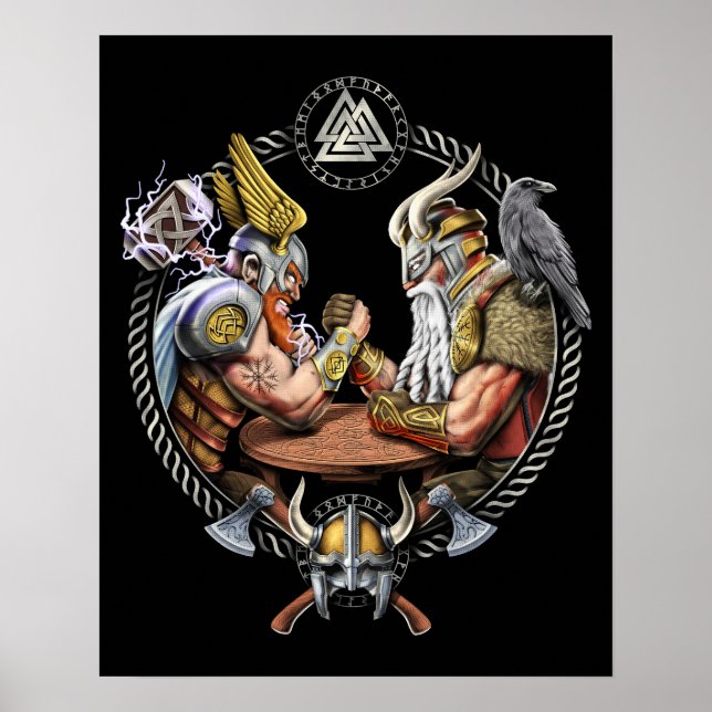 Norse Gods Odin Thor Arm Wrestling Poster (Front)