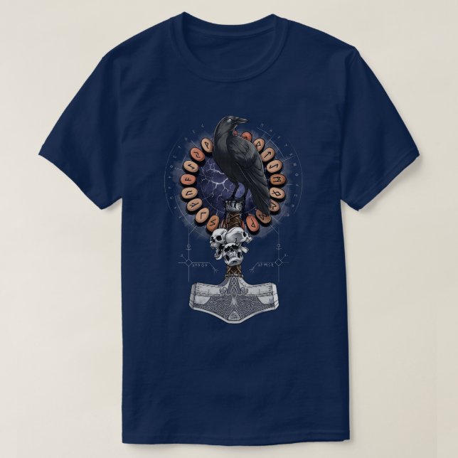 Norse Hammer Raven T-Shirt (Design Front)