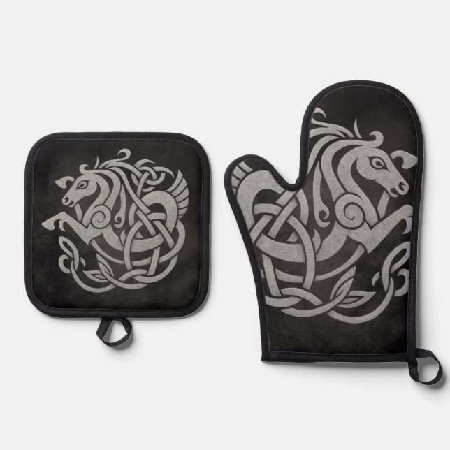 Norse Mythic Horse Knot Design Oven Mitt & Pot Holder Set (Front)