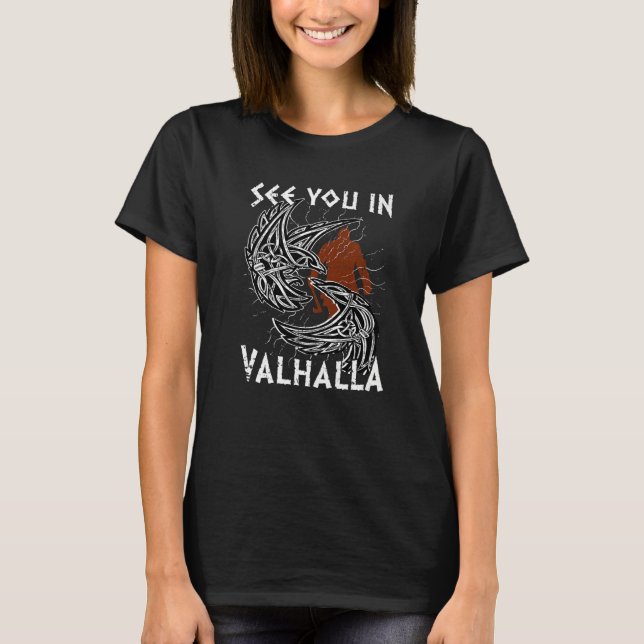 Norse Mythology Odin's Raven See You In Valhalla V T-Shirt (Front)