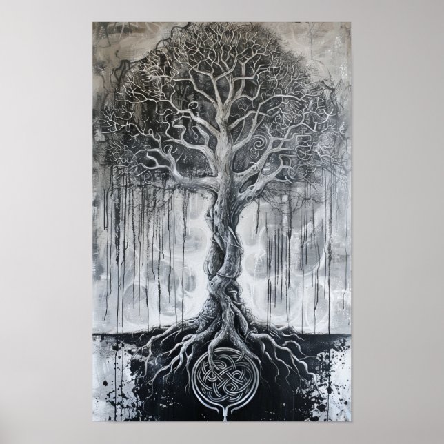 Norse Mythology Yggdrasil Traditional Black Art Po Poster (Front)