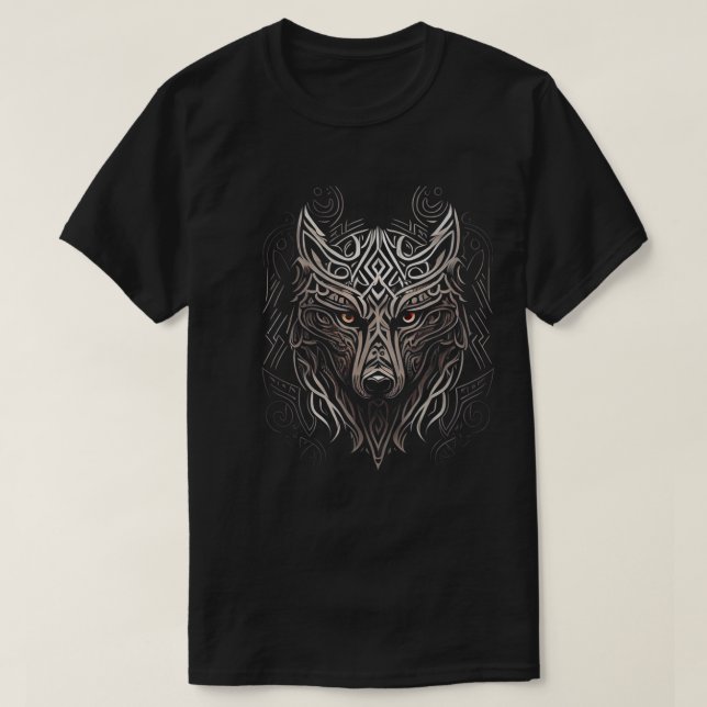 Norse Style Viking Wolf Tattoo Wildlife Animal V22 T-Shirt (Design Front)
