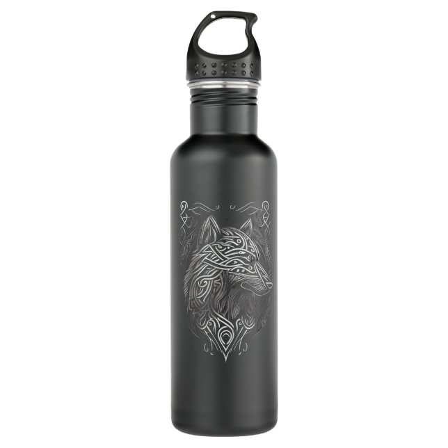 Norse Style Viking Wolf Tattoo Wildlife Animal V64 710 Ml Water Bottle (Front)