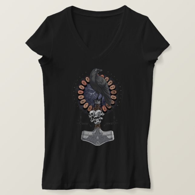 Norse Viking Raven Hammer T-Shirt (Design Front)