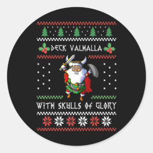Norse Xmas Christmas Viking Deck Vhalla With Skull Classic Round Sticker