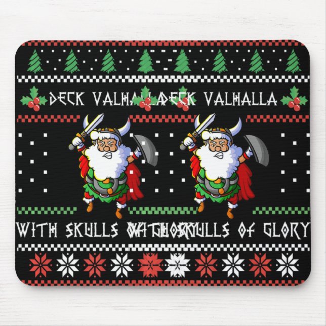 Norse Xmas Christmas Viking Deck Vhalla With Skull Mouse Pad (Front)