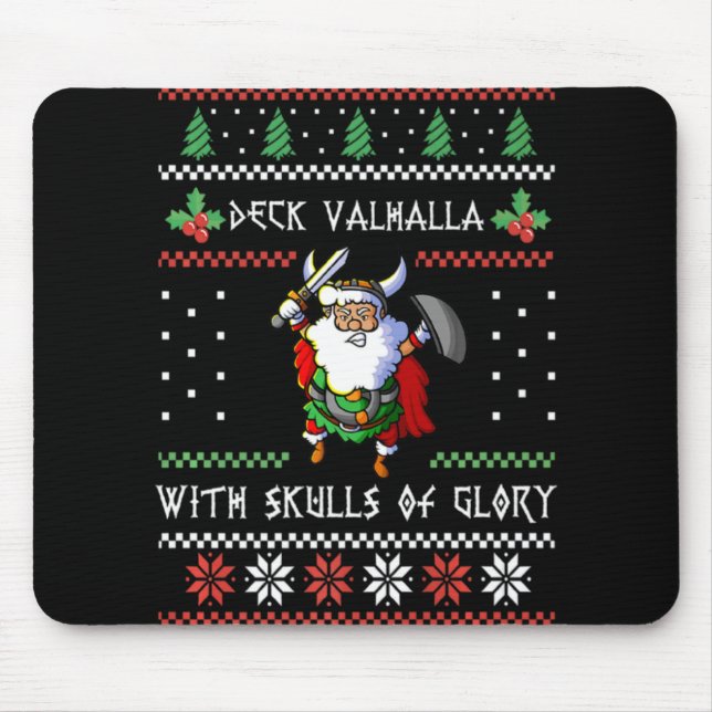 Norse Xmas Christmas Viking Deck Vhalla With Skull Mouse Pad (Front)