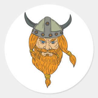 Norseman Viking Warrior Head Drawing Classic Round Sticker