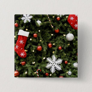 North America. Christmas decorations on tree. 2 15 Cm Square Badge