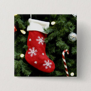 North America. Christmas decorations on tree. 3 15 Cm Square Badge