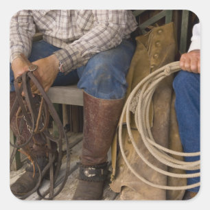 North America, USA. Cowboys relaxing and 2 Square Sticker