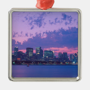 North America, USA, IL. Chicago skyline at dusk Metal Tree Decoration