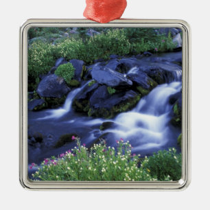 North America, USA, Washington, Mt. Rainier 3 Metal Tree Decoration