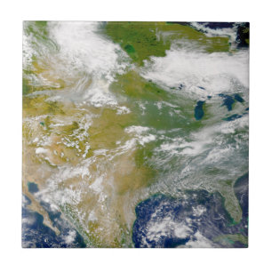 North America With Smoke Visible In Locations. Tile