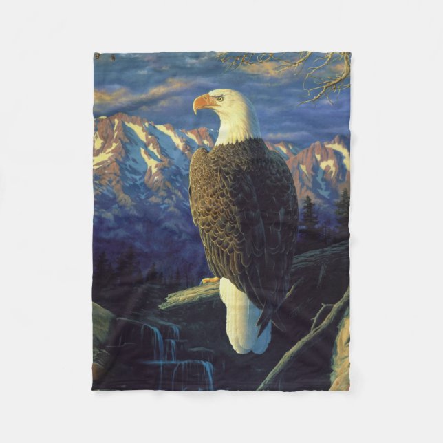 North American Bald Eagle & Mountains Fleece Blanket (Front)
